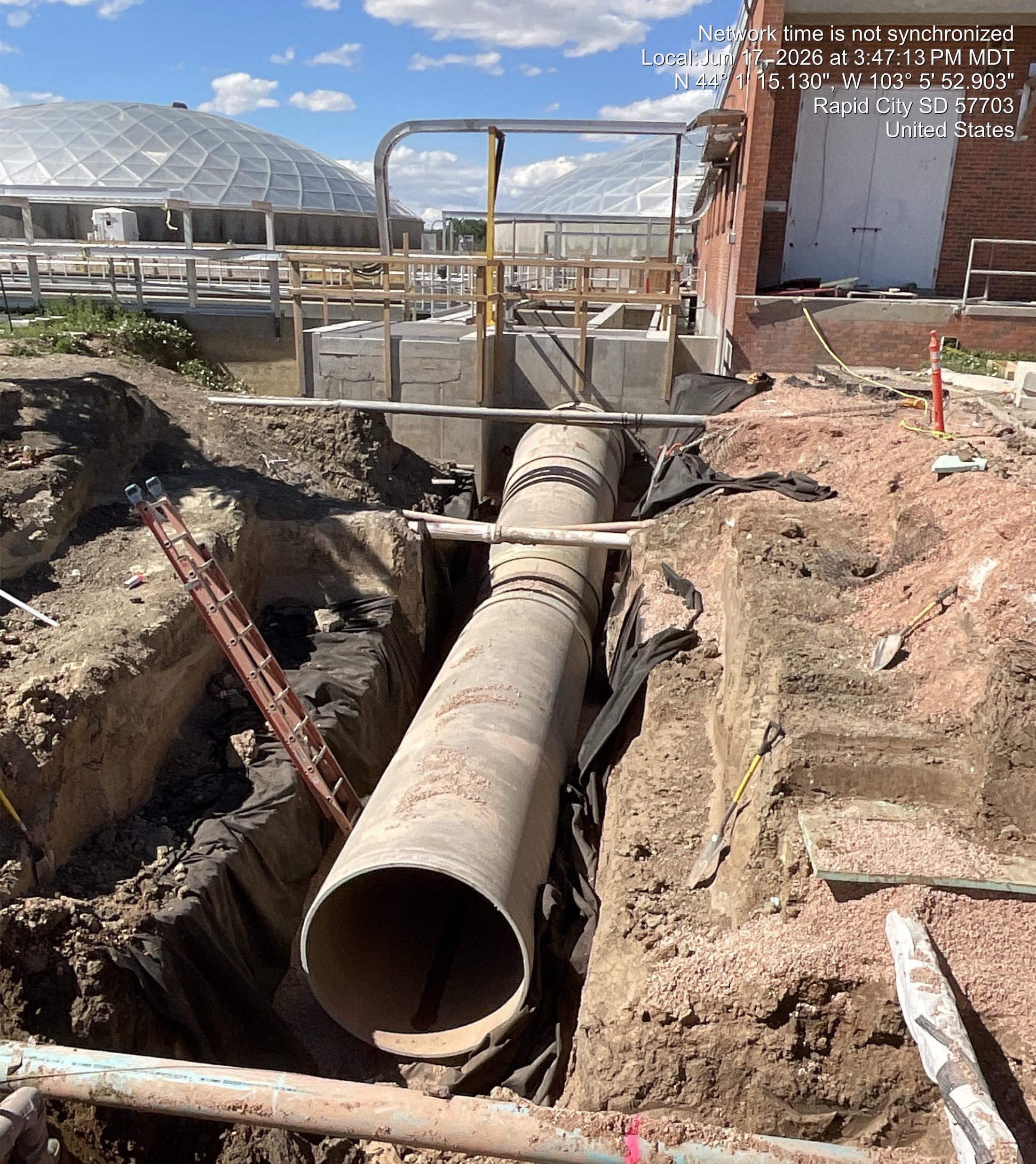 Large pipe installation underway at the Rapid City Water Reclamation Facility.